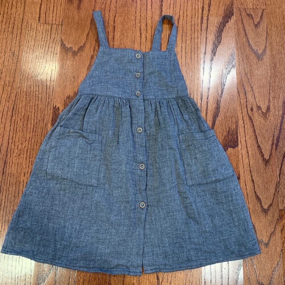 Buho 'Laura' Cotton Jumper Button Front Dress | Chambray Blue | 3Y